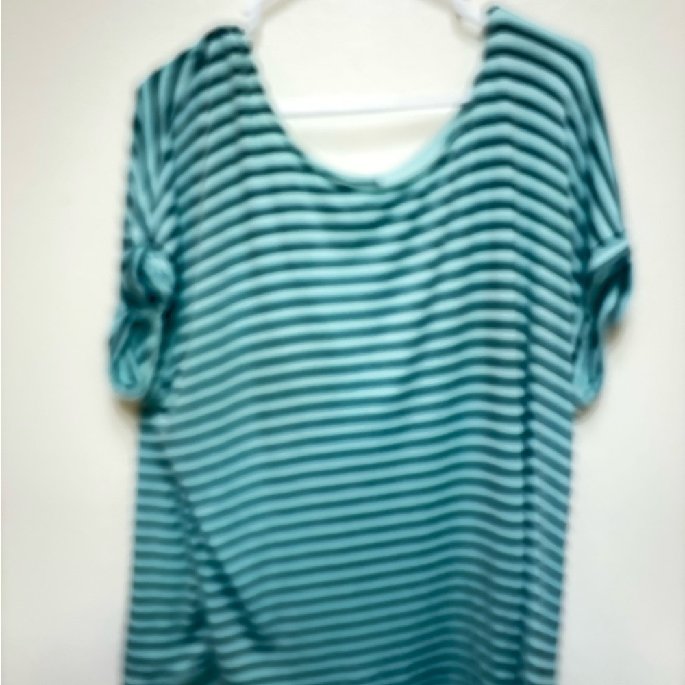 Apt. 9 Teal Striped Short Sleeve Top